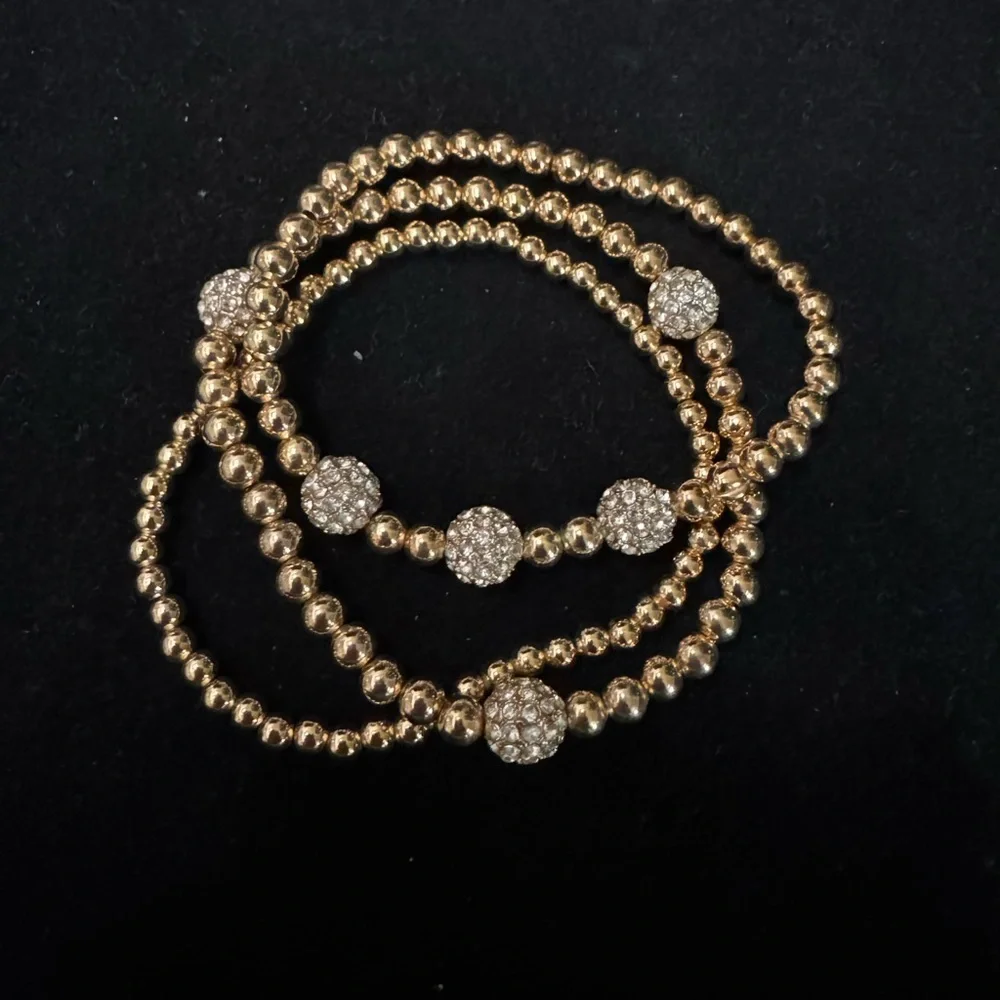 NWOT House of Harlow 1960 Gold Beaded Stretch Bracelet with Crystal Pave Accents